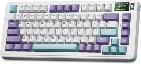X BOYI C75Pro 75% لوحة مفاتيح ميكانيكية لاسلكية، لوحة مفاتيح ألعاب قابلة للتبديل الساخن مع شاشة TFT ذكية ومقبض RGB بإضاءة خلفية BT5.0/2.4 جيجا هرتز/Type-C لوحة مفاتيح سلكية مخصصة NKRO كريمية (أرجواني-أبيض) in Saudi Arabia