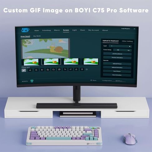 X BOYI C75Pro 75% لوحة مفاتيح ميكانيكية لاسلكية، لوحة مفاتيح ألعاب قابلة للتبديل الساخن مع شاشة TFT ذكية ومقبض RGB بإضاءة خلفية BT5.0/2.4 جيجا هرتز/Type-C لوحة مفاتيح سلكية مخصصة NKRO كريمية (أرجواني-أبيض) in Saudi Arabia