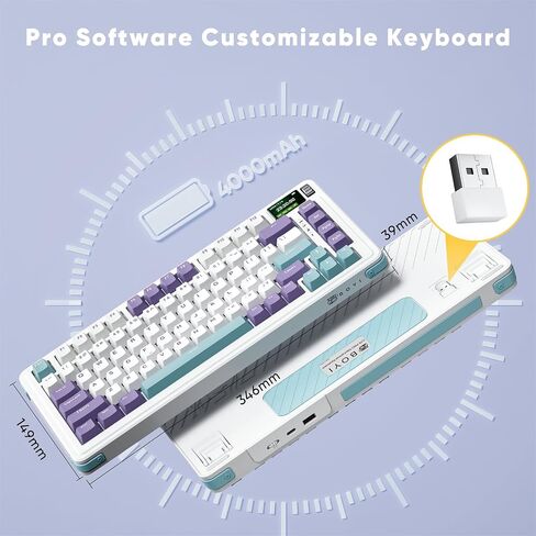 X BOYI C75Pro 75% لوحة مفاتيح ميكانيكية لاسلكية، لوحة مفاتيح ألعاب قابلة للتبديل الساخن مع شاشة TFT ذكية ومقبض RGB بإضاءة خلفية BT5.0/2.4 جيجا هرتز/Type-C لوحة مفاتيح سلكية مخصصة NKRO كريمية (أرجواني-أبيض) in Saudi Arabia