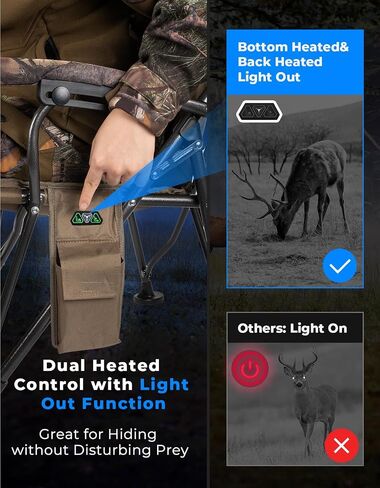 KEMIMOTO Hunting Chair Heated Camping Chair with Light Out Button, Max 8Hrs 12V 20000mAh Battery Endurance, Supports 300 lbs, Outdoor Sports Lightweight Portable Folding Seat for Adults in Saudi Arabia
