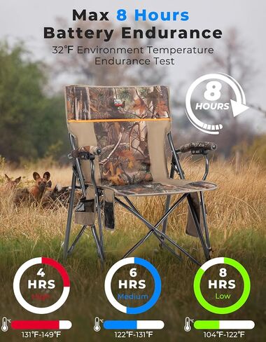 KEMIMOTO Hunting Chair Heated Camping Chair with Light Out Button, Max 8Hrs 12V 20000mAh Battery Endurance, Supports 300 lbs, Outdoor Sports Lightweight Portable Folding Seat for Adults in Saudi Arabia