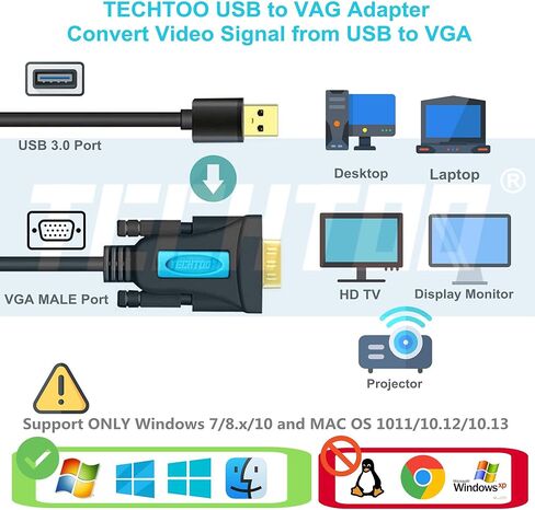 كابل محول USB إلى VGA بطول 5 أقدام، محول رسومات فيديو USB 3.0 إلى VGA لشاشات متعددة تصل إلى 1920x1080 محول ذكر إلى ذكر يدعم Windows 10/8.1/8/ 7 الكمبيوتر المحمول أو سطح المكتب أو الكمبيوتر اللوحي in Kuwait