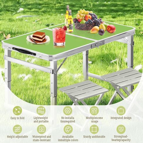 DEOMAi 4ft Folding Table without Installation, Indoor Outdoor Adjustable Height foldable Table with Carrying Handle, Suitable for Camping, Picnics, Parties,Banquets and Various other Occasions (Green) in Saudi Arabia