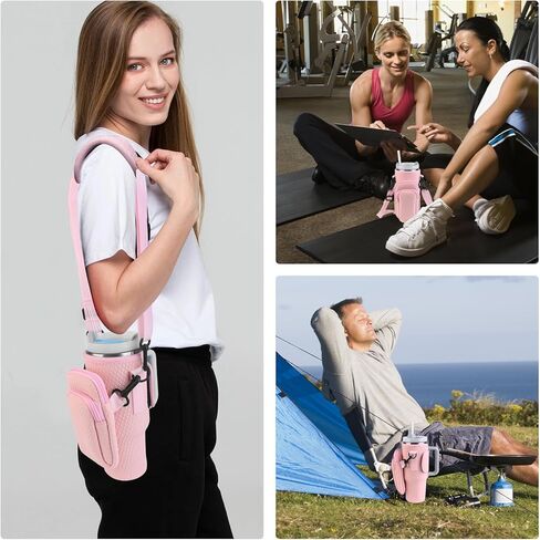 Tyasoleil Water Bottle Carrying Case with Cell Phone Case for Stanley 30/40oz Water Bottle Holder Bag with Adjustable Strap with Carabiner (Pink) in Kuwait