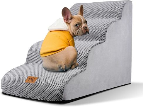 Dog Stairs for Small Dogs and Medium Dogs, 4-Steps Pet Stairs for High Bed and Couch,Durable 30D High-Density Sponge Dog Steps, Non-Slip Suede Fabric Cover, Grey in Saudi Arabia