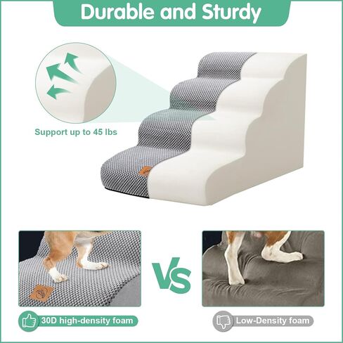 Dog Stairs for Small Dogs and Medium Dogs, 4-Steps Pet Stairs for High Bed and Couch,Durable 30D High-Density Sponge Dog Steps, Non-Slip Suede Fabric Cover, Grey in Saudi Arabia