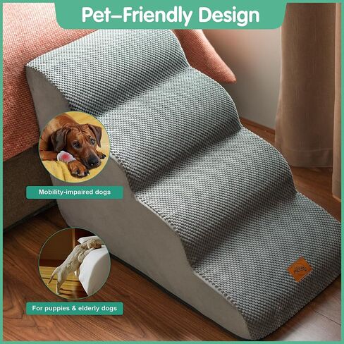 Dog Stairs for Small Dogs and Medium Dogs, 4-Steps Pet Stairs for High Bed and Couch,Durable 30D High-Density Sponge Dog Steps, Non-Slip Suede Fabric Cover, Grey in Saudi Arabia