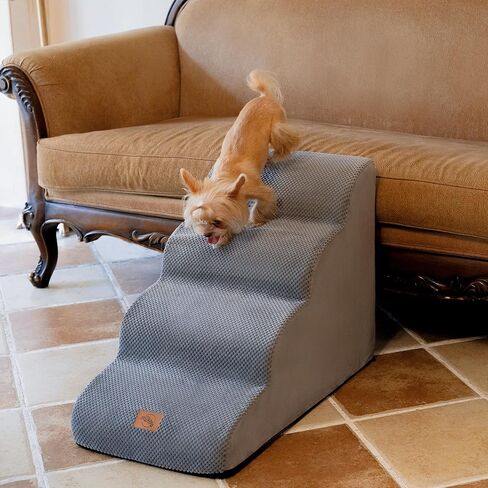 Dog Stairs for Small Dogs and Medium Dogs, 4-Steps Pet Stairs for High Bed and Couch,Durable 30D High-Density Sponge Dog Steps, Non-Slip Suede Fabric Cover, Grey in Saudi Arabia