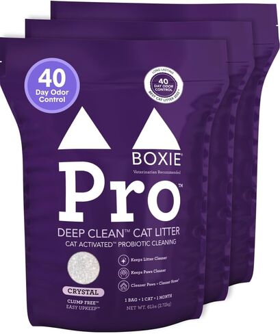 Boxie® Pro™ Probiotic 40 Day Odor Control Non-Clumping Cat Litter, 18lb Boxiecat Crystal Kitty Litter (3 Pack of 6lb Bags) in Saudi Arabia