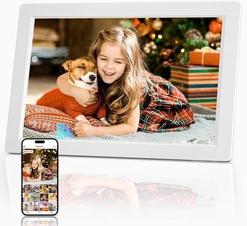 إطار صور رقمي، شاشة لمس IPS مقاس 10.1 بوصة، إطار صور رقمي واي فاي، تخزين 16 جيجابايت، تدوير تلقائي، مشاركة صور الفيديو عبر تطبيق Frameo، أبيض in Kuwait