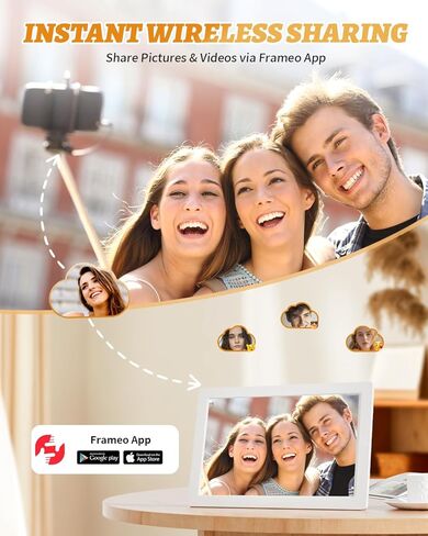 إطار صور رقمي، شاشة لمس IPS مقاس 10.1 بوصة، إطار صور رقمي واي فاي، تخزين 16 جيجابايت، تدوير تلقائي، مشاركة صور الفيديو عبر تطبيق Frameo، أبيض in Kuwait