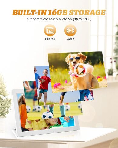 إطار صور رقمي، شاشة لمس IPS مقاس 10.1 بوصة، إطار صور رقمي واي فاي، تخزين 16 جيجابايت، تدوير تلقائي، مشاركة صور الفيديو عبر تطبيق Frameo، أبيض in Kuwait