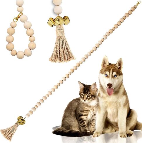 SYCOOVEN 2 قطعة جرس كلب معلق لتدريب الباب على المرحاض، أجراس باب الكلب المزخرفة، خرز خشبي قابل للتعديل، جرس نونية الكلاب الصغيرة للحيوانات الأليفة، الجراء، ملحقات تدريب النونية (ذهبي) in Kuwait