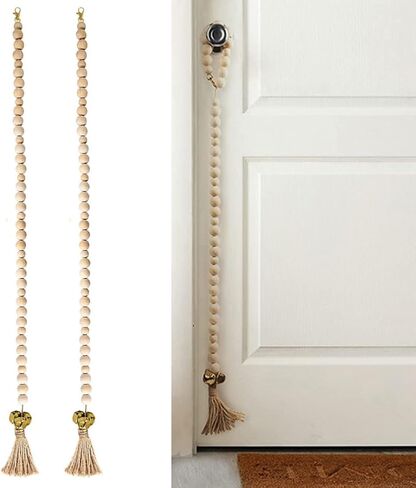 SYCOOVEN 2 قطعة جرس كلب معلق لتدريب الباب على المرحاض، أجراس باب الكلب المزخرفة، خرز خشبي قابل للتعديل، جرس نونية الكلاب الصغيرة للحيوانات الأليفة، الجراء، ملحقات تدريب النونية (ذهبي) in Kuwait