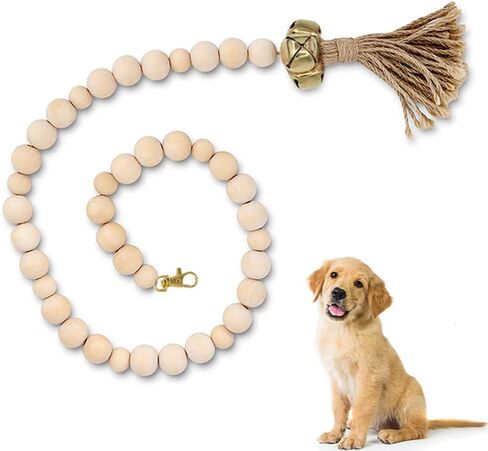 SYCOOVEN 2 قطعة جرس كلب معلق لتدريب الباب على المرحاض، أجراس باب الكلب المزخرفة، خرز خشبي قابل للتعديل، جرس نونية الكلاب الصغيرة للحيوانات الأليفة، الجراء، ملحقات تدريب النونية (ذهبي) in Kuwait