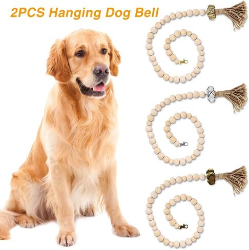 SYCOOVEN 2 قطعة جرس كلب معلق لتدريب الباب على المرحاض، أجراس باب الكلب المزخرفة، خرز خشبي قابل للتعديل، جرس نونية الكلاب الصغيرة للحيوانات الأليفة، الجراء، ملحقات تدريب النونية (ذهبي) in Kuwait