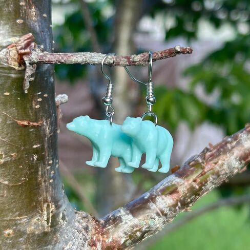 Bear Earrings in Resin Wildlife Dangle for Quirky Trendy Women and Girls (Blue) in Saudi Arabia