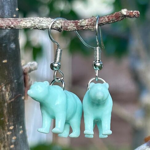 Bear Earrings in Resin Wildlife Dangle for Quirky Trendy Women and Girls (Blue) in Saudi Arabia