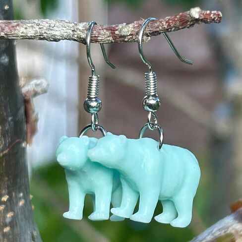 Bear Earrings in Resin Wildlife Dangle for Quirky Trendy Women and Girls (Blue) in Saudi Arabia