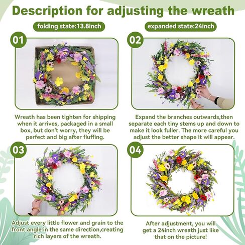 Wreaths for Front Door Clearance 24 Inch Spring Summer Outside Artificial Flower Handmade Wreath with Daisy and Lavender for Indoor Outdoor Reef Home Farmhouse Decor in Kuwait