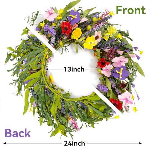 Wreaths for Front Door Clearance 24 Inch Spring Summer Outside Artificial Flower Handmade Wreath with Daisy and Lavender for Indoor Outdoor Reef Home Farmhouse Decor in Kuwait