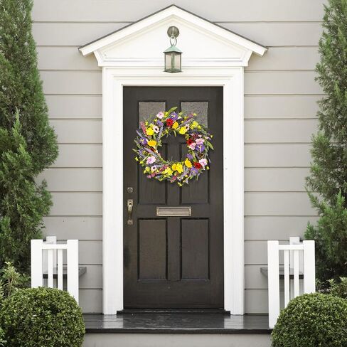 Wreaths for Front Door Clearance 24 Inch Spring Summer Outside Artificial Flower Handmade Wreath with Daisy and Lavender for Indoor Outdoor Reef Home Farmhouse Decor in Kuwait