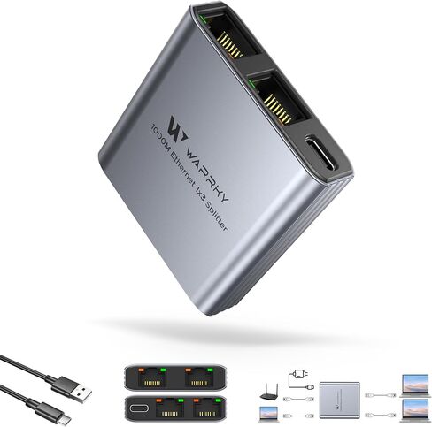 مقسم إيثرنت WARRKY من 1 إلى 3، محول إيثرنت RJ45 بسرعة 1000 ميجا بت في الثانية، 3 منافذ، [نحيف للغاية 0.55 بوصة، علبة ألومنيوم مصبوبة بشكل متكامل] مقسم شبكة جيجابت LAN مع كابل طاقة USB-C، لكابل Cat5/5e/6/7/8 in Saudi Arabia