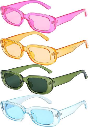 Tskestvy 4 Pieces Retro Sunglasses Vintage Sunglasses Small Square Rectangle 90s Glasses Trendy Y2K for Women Aesthetic in Saudi Arabia