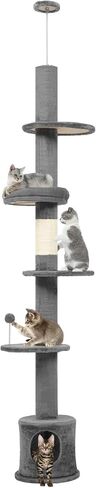 YITAHOME Floor to Ceiling Cat Tree Tower Height Adjustable, Tall Skinny Cat Tower with Scratching Post, Cozy Condo, Platforms and Spring Ball, Cat Poles for Indoor Cats Kitten, Green in Saudi Arabia