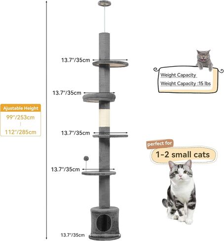 YITAHOME Floor to Ceiling Cat Tree Tower Height Adjustable, Tall Skinny Cat Tower with Scratching Post, Cozy Condo, Platforms and Spring Ball, Cat Poles for Indoor Cats Kitten, Green in Saudi Arabia