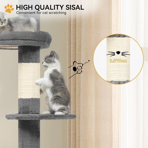 YITAHOME Floor to Ceiling Cat Tree Tower Height Adjustable, Tall Skinny Cat Tower with Scratching Post, Cozy Condo, Platforms and Spring Ball, Cat Poles for Indoor Cats Kitten, Green in Saudi Arabia