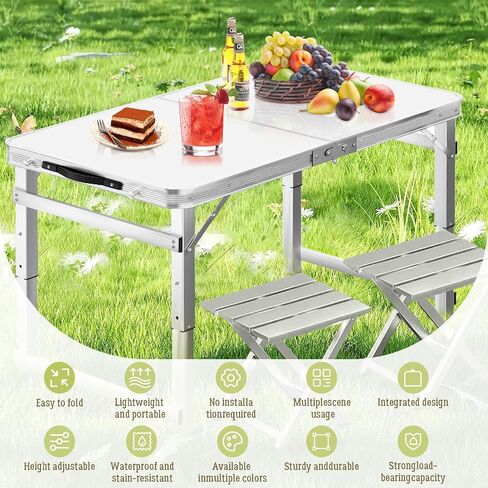DEOMAi 4ft Folding Table without Installation, Indoor Outdoor Adjustable Height foldable Table with Carrying Handle, Suitable for Camping, Picnics, Parties,Banquets and Various other Occasions (Green) in Saudi Arabia