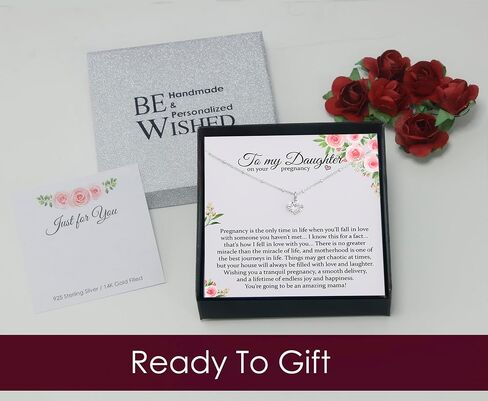 Pregnant Daughter Gifts from Mom or Dad, Ready To Gift Jewelry with Meaningful Message (Silver CZ Diamond Necklace) in Kuwait