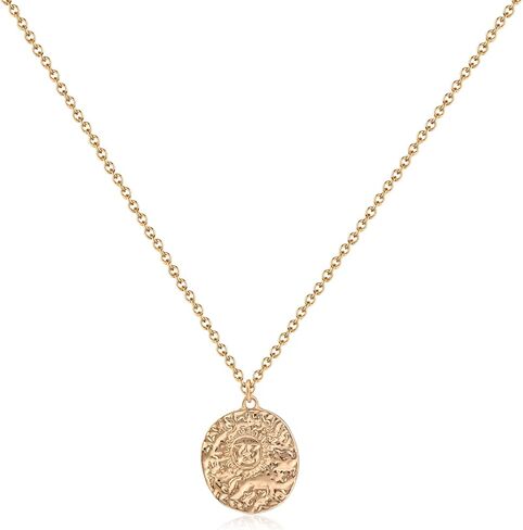 Gold Plated Coin Necklace with Sun Pattern, Circle Golden Sun Pendant Necklace Coin Necklaces for Women Trendy in Saudi Arabia