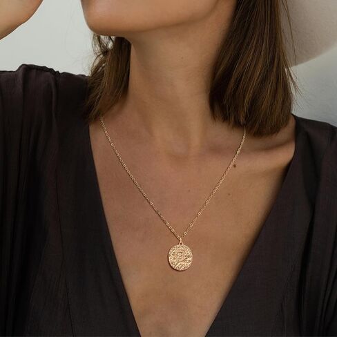 Gold Plated Coin Necklace with Sun Pattern, Circle Golden Sun Pendant Necklace Coin Necklaces for Women Trendy in Saudi Arabia