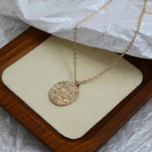 Gold Plated Coin Necklace with Sun Pattern, Circle Golden Sun Pendant Necklace Coin Necklaces for Women Trendy in Saudi Arabia