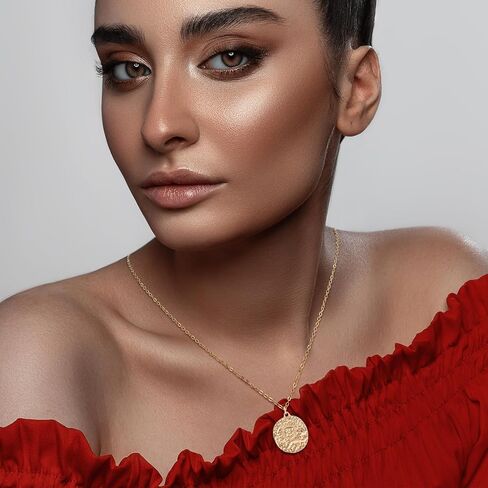 Gold Plated Coin Necklace with Sun Pattern, Circle Golden Sun Pendant Necklace Coin Necklaces for Women Trendy in Saudi Arabia