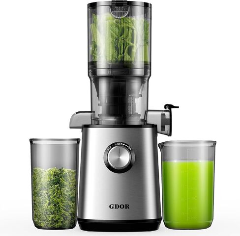 GDOR Cold Press Juicer with 4.25'' Feed Chute, Masticating Juicer Machines Fits Whole Fruits and Vegetables, Self Feeding Slow Juicer with Low Noise, Silver in Saudi Arabia