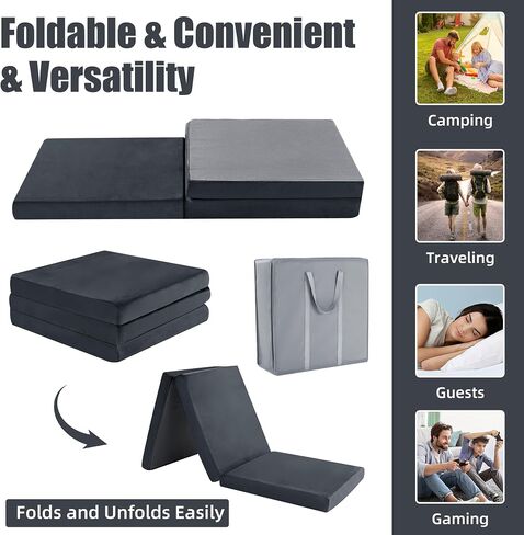 HOMBYS Tri Folding Memory Foam Camping Mattress for Outdoor Sleeping, Portable Waterproof Camping Pad Mat for Travel Truck Bed Tent in Saudi Arabia