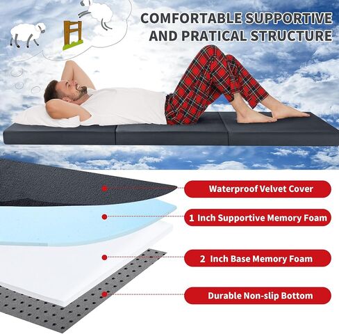 HOMBYS Tri Folding Memory Foam Camping Mattress for Outdoor Sleeping, Portable Waterproof Camping Pad Mat for Travel Truck Bed Tent in Saudi Arabia