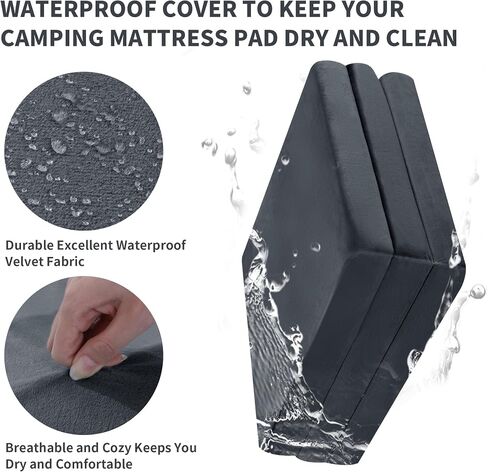 HOMBYS Tri Folding Memory Foam Camping Mattress for Outdoor Sleeping, Portable Waterproof Camping Pad Mat for Travel Truck Bed Tent in Saudi Arabia