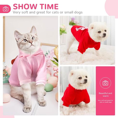 BAEJMJK 2 Pack Dog Hoodie with Hat Bowtie Girl Dog Sweatshirt with Leash Hole Soft Warm Pet Clothes Sweaters Dog Jacket Puppy Coat Doggie Apparel for Fall Winter Small Dogs Cats(Pink+Red,Small) in Saudi Arabia