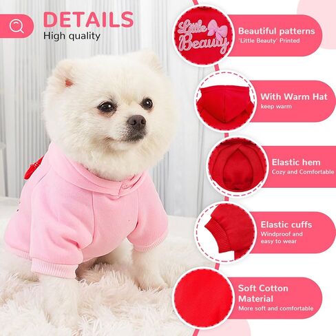 BAEJMJK 2 Pack Dog Hoodie with Hat Bowtie Girl Dog Sweatshirt with Leash Hole Soft Warm Pet Clothes Sweaters Dog Jacket Puppy Coat Doggie Apparel for Fall Winter Small Dogs Cats(Pink+Red,Small) in Saudi Arabia