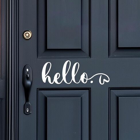 Hello Door Decal, Cute Hello Sticker Greeting for Home, Hello Vinyl Decal, Welcome to Our Home Front Door Decor, Hello House Door Saying Vinyl Decal Quote, House Warming Gift (Hello B, White) in Saudi Arabia