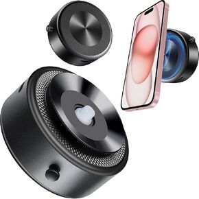 Magnetic Suction Cup Phone Mount, Strong Suction Magnetic Holder for iPhone & Android, Magsafe Compatible, Easy to Use on Kitchen, Mirror, Gym & Smooth Surfaces, Electric Vacuum (Black)