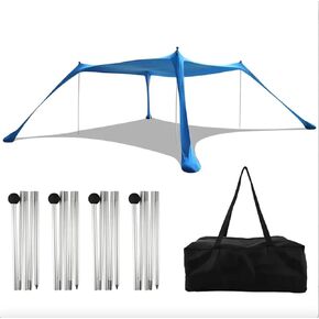 Beach Tent UPF50+ Protection Sun Shelter, Sand Shovel, Ground Pegs & Aluminium Poles, Outdoor Pop Up Beach Canopy, Stability Poles Camping, Fishing, Picnics, Backyard Fun (Sky Blue, 7x7 Ft 4 Pole)