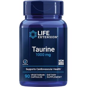 Life Extension Taurine, Pure taurine amino acid supplement, heart, liver and brain health, longevity, muscle and exercise, 1000 mg dose, Non-GMO, gluten-free, vegetarian, 90 vegetarian capsules