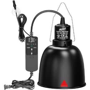 Reptile Light Fixture with Thermostatic Timer, 5.5 Inch Deep Dome Reptile Heat Lamp Fixture with Thermostatic Timing Remote Control Max 160W for Reptile Glass Terrariums