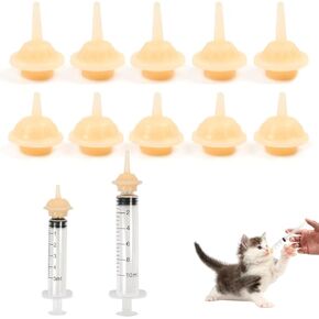 Pet Feeding Nipples with Syringes,10 Pcs Silicone Kitten Nipples for Nursing with 2 pcs Feeding Syringes,Reusable Pre-Made Hole Pacifier Feeder Kits Suitable for Kittens,Puppies and Wild Animals