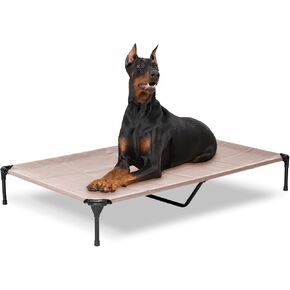 XL Elevated Cooling Outdoor Dog Bed - Raised Dog Cots Beds for Large Dogs, Portable Indoor & Outdoor Pet Hammock Bed with Skid-Resistant Feet, Frame with Breathable Mesh, Brown, 49 inches